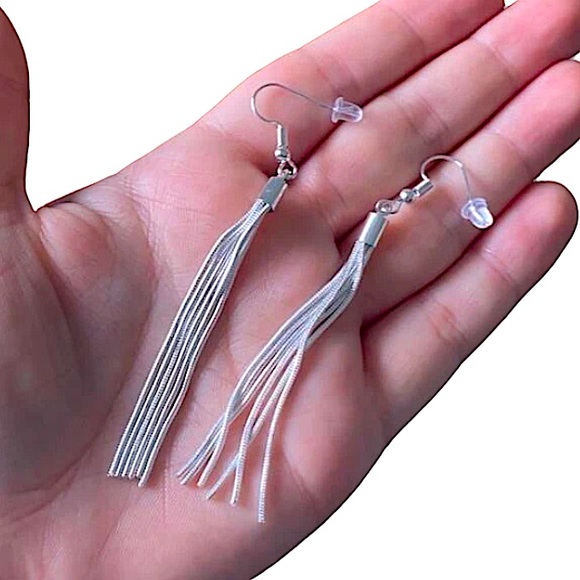 Sterling Silver Plated Tassel Drop Dangle Earrings - Picture 9 of 9
